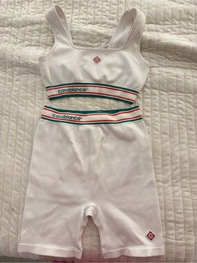 Casablanca White Ribbed Bermuda Shorts with Branded Waistband